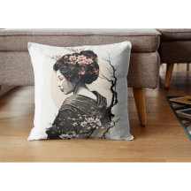 Japanese Geisha Ink Art Cherry Blossom Sakrua - 