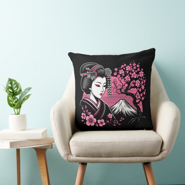 Japanese Geisha Mount Fuji Japanese Cherry Blossom Cushion (Chair)