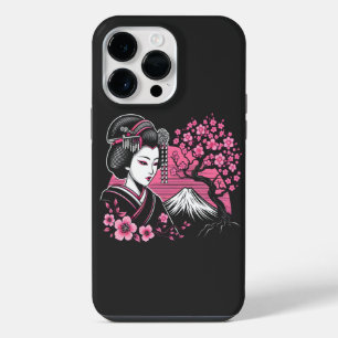 Japanese Geisha Mount Fuji Japanese Cherry Blossom iPhone 14 Pro Max Case