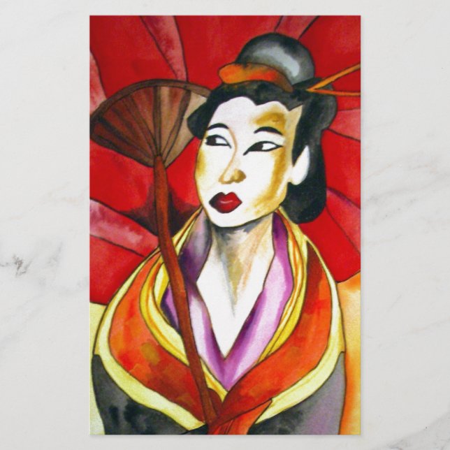 Japanese Geisha original art watercolor painting (Front)