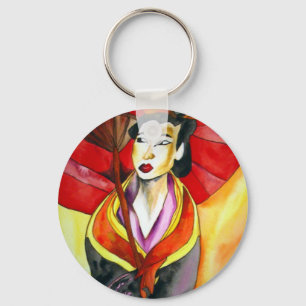 Japanese Geisha original art watercolor painting Key Ring