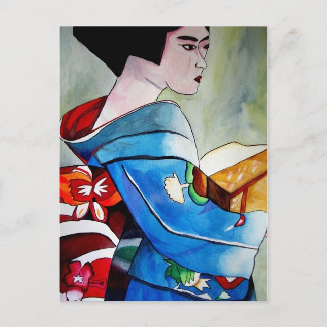 Japanese Geisha original watercolor art painting Postcard (Front)
