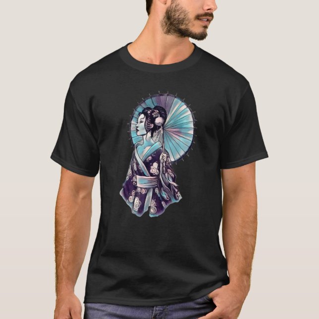JAPANESE GEISHA PARASOL pretty Tattoo samurai T-Shirt (Front)
