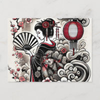 Japanese Geisha Postcard - Elegant Art
