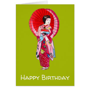 Japanese Geisha red kimono cute art