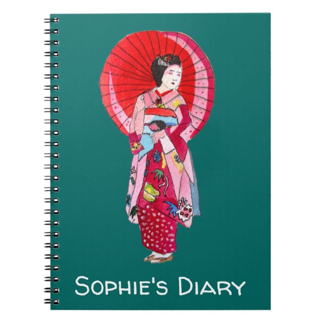 Japanese Geisha red kimono cute art diary Notebook (Front)