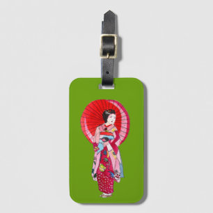 Japanese Geisha red kimono cute art Luggage Tag