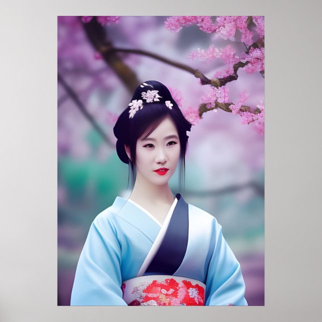 Japanese Geisha Tree AI Created Photo Style Poster (Front)