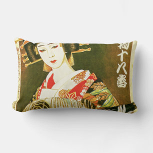 Japanese Geisha & Wasaga Paper Umbrella Art Lumbar Cushion