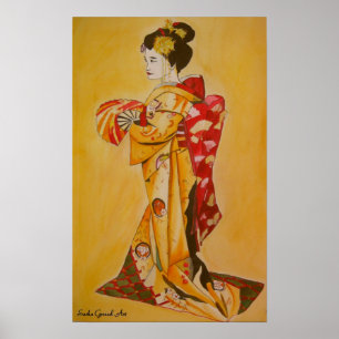 Japanese Geisha watercolor original art painting Poster
