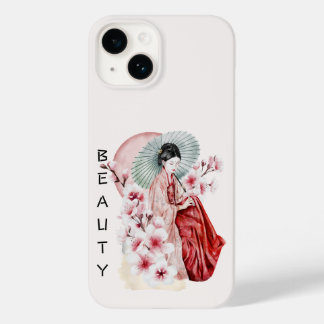 Japanese Geisha Watercolor with Kimono and Sakura Case-Mate iPhone 14 Case