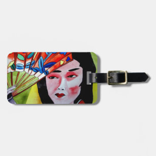 Japanese Geisha with fan original watercolor art Luggage Tag