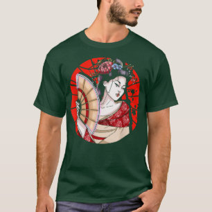 Japanese Geisha With Fan Sakura Japan Woman Geis T-Shirt