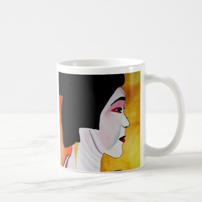 Japanese Geisha with green kimono original art Coffee Mug (Right)