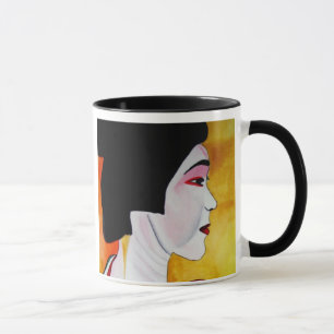 Japanese Geisha with green kimono original art Mug