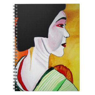 Japanese Geisha with green kimono original art Notebook