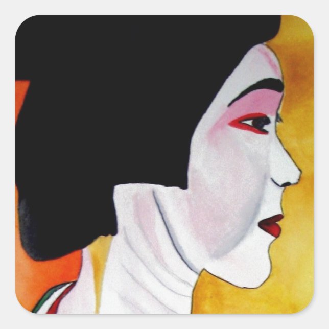 Japanese Geisha with green kimono original art Square Sticker (Front)