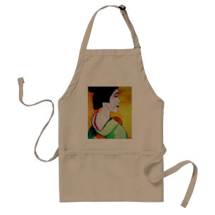 Japanese Geisha with green kimono original art Standard Apron
