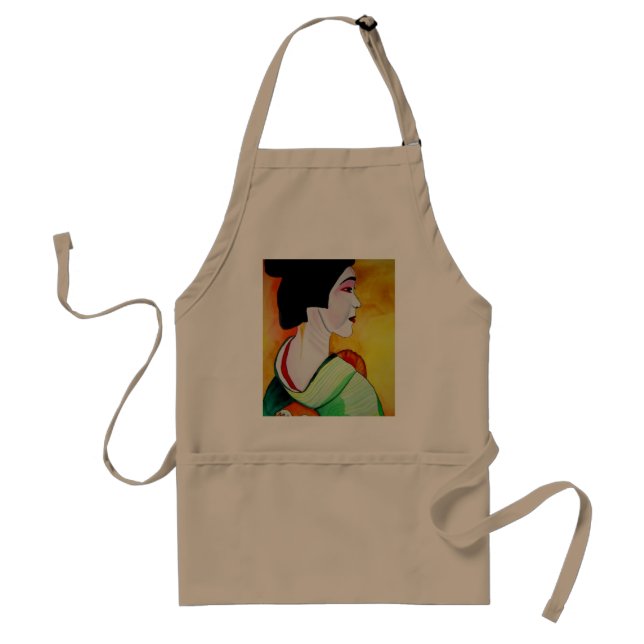 Japanese Geisha with green kimono original art Standard Apron (Front)