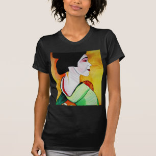 Japanese Geisha with green kimono original art T-Shirt