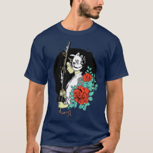 Japanese Geisha with Oni Mask Yokai Samurai  (2) T-Shirt