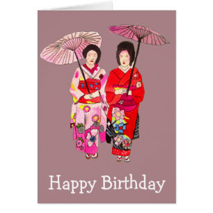 Japanese Geisha with pink kimono birthday