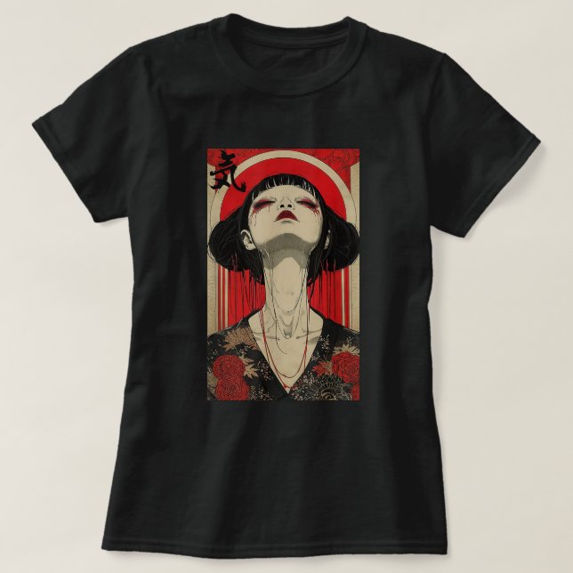 Japanese Geisha Woman Art Kanji Tokyo Japan Hanami T-Shirt (Design Front)