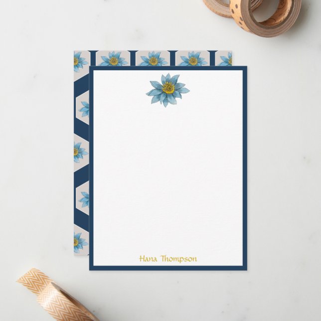 Japanese Geometric Lily Flower Pattern Monogram Card (Front/Back In Situ)
