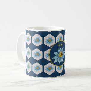 Japanese Geometric Lily Flower Pattern Monogram Coffee Mug