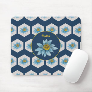 Japanese Geometric Lily Flower Pattern Monogram Mouse Pad