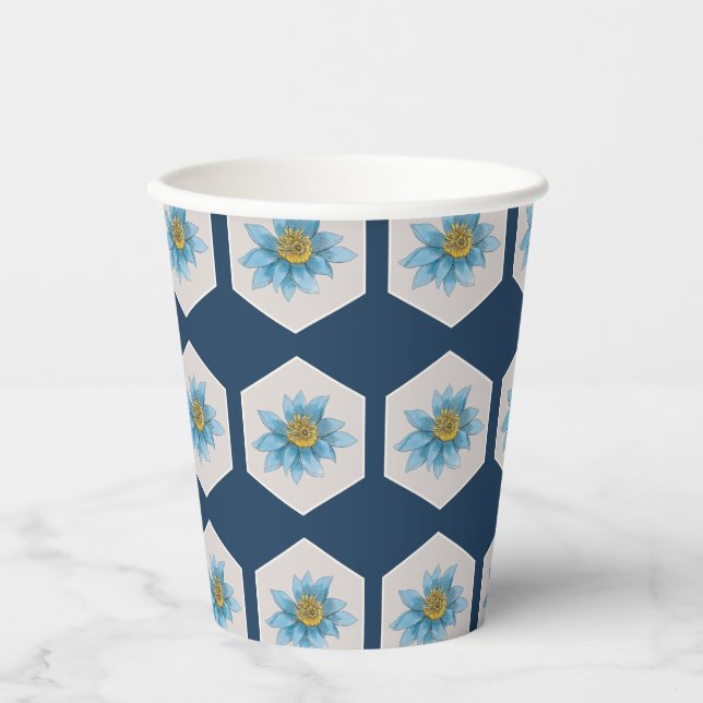 Japanese Geometric Lily Flower Pattern  Paper Cups (Front)