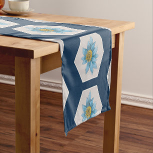 Japanese Geometric Lily Flower Pattern  Short Table Runner