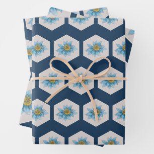 Japanese Geometric Lily Flower Pattern  Wrapping Paper Sheet