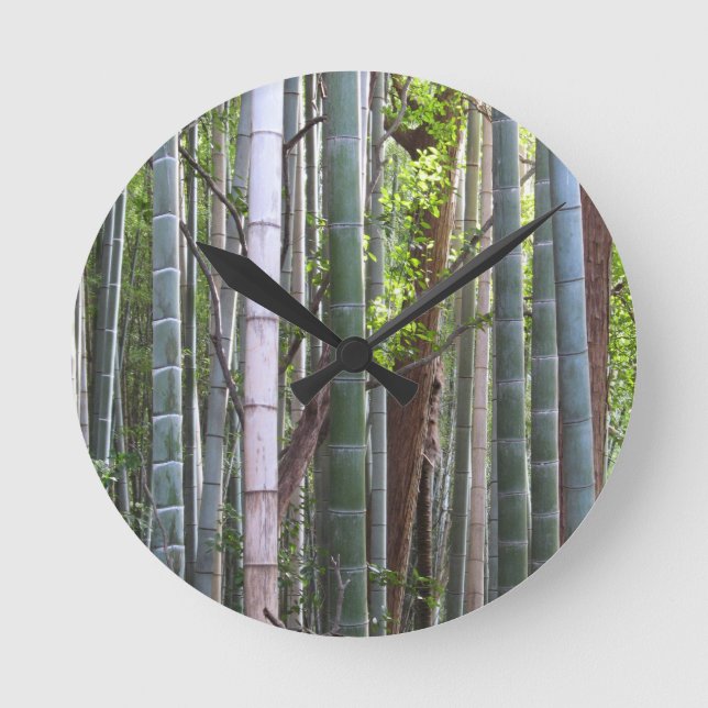 Japanese Giant Bamboo Forest, Sagano, Kyoto, Japan Round Clock (Front)