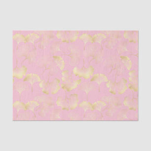 Japanese Ginkgo Gold Line Art Pink Pattern Tissue Paper