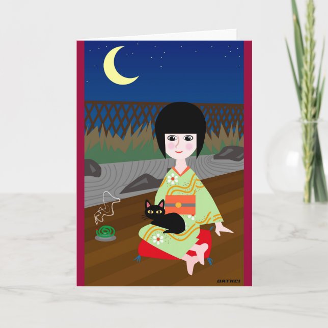 Japanese girl and kitty card (Front)