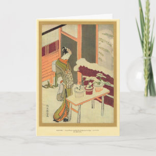 Japanese girl, at home 17th century card