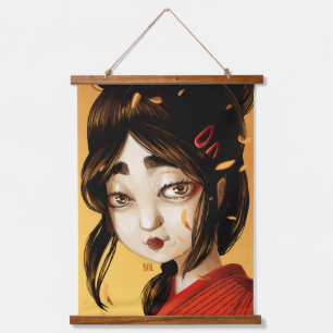 Japanese girl autumn colors hanging tapestry