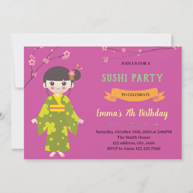 Japanese Girl Birthday Invitation (Front)