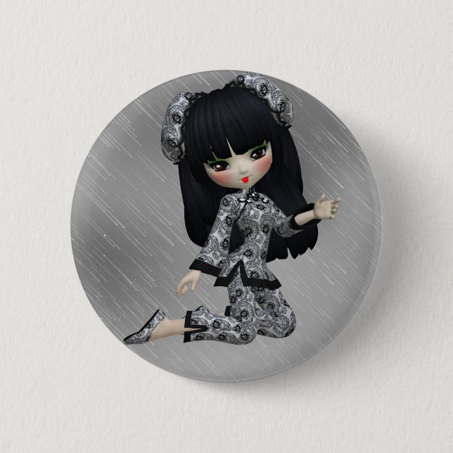 Japanese Girl Buttton 6 Cm Round Badge (Front)