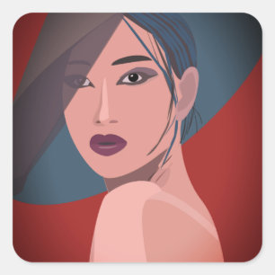 Japanese Girl – Elegant Modern Aesthetic Concept Square Sticker