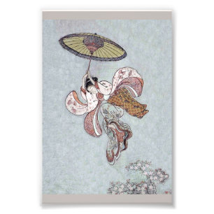 Japanese Girl Flying with Umbrella Photo Print
