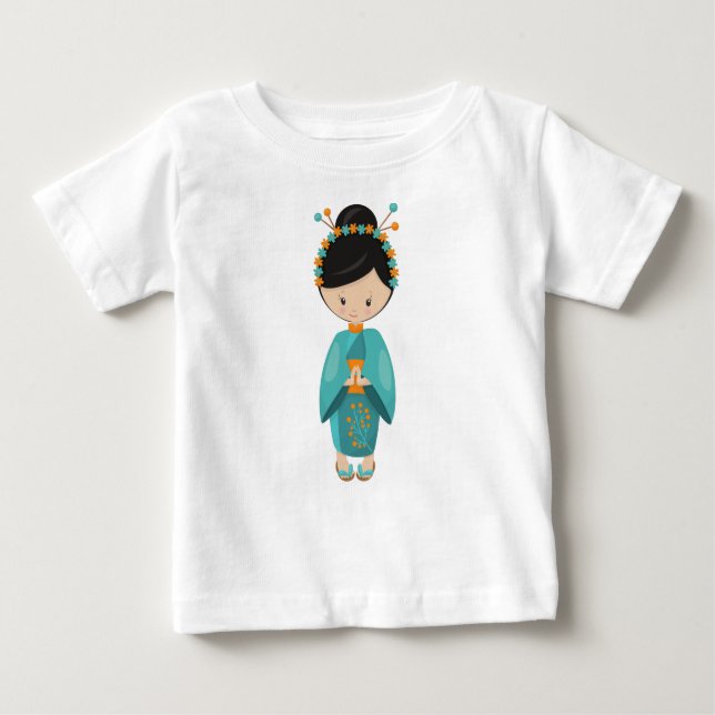 Japanese Girl, Japan, Cute Girl, Blue Kimono Baby T-Shirt (Front)
