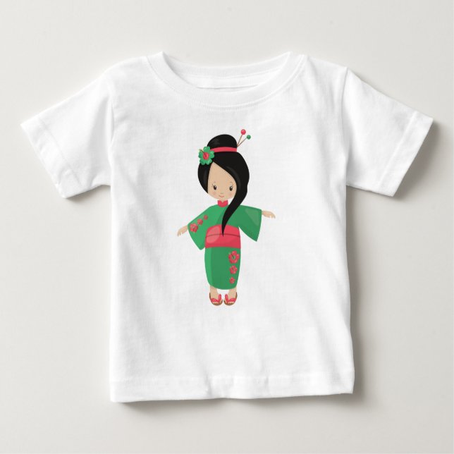 Japanese Girl, Japan, Cute Girl, Green Kimono Baby T-Shirt (Front)