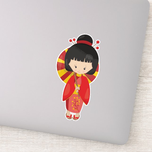 Japanese Girl, Japan, Cute Girl, Red Kimono (Detail)