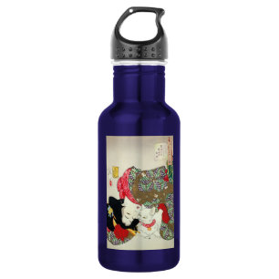 Japanese girl with Cat, Tsukioka Yoshitoshi 532 Ml Water Bottle