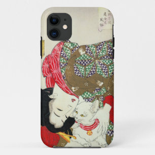 Japanese girl with Cat, Tsukioka Yoshitoshi iPhone 11 Case