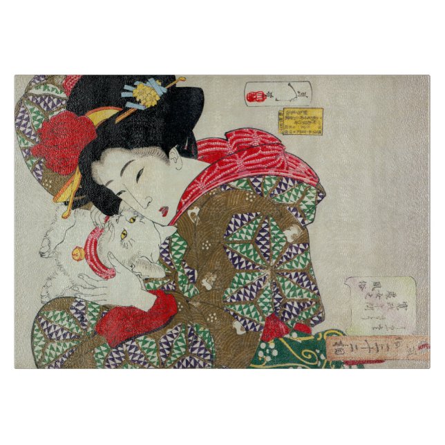 Japanese girl with Cat, Tsukioka Yoshitoshi Cutting Board (Front)