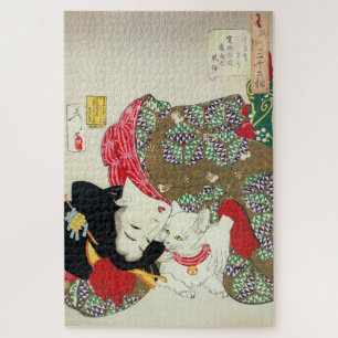 Japanese girl with Cat, Tsukioka Yoshitoshi Jigsaw Puzzle