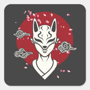 Japanese Girl With Oni Mask Japan Manga Anime T-Sh Square Sticker